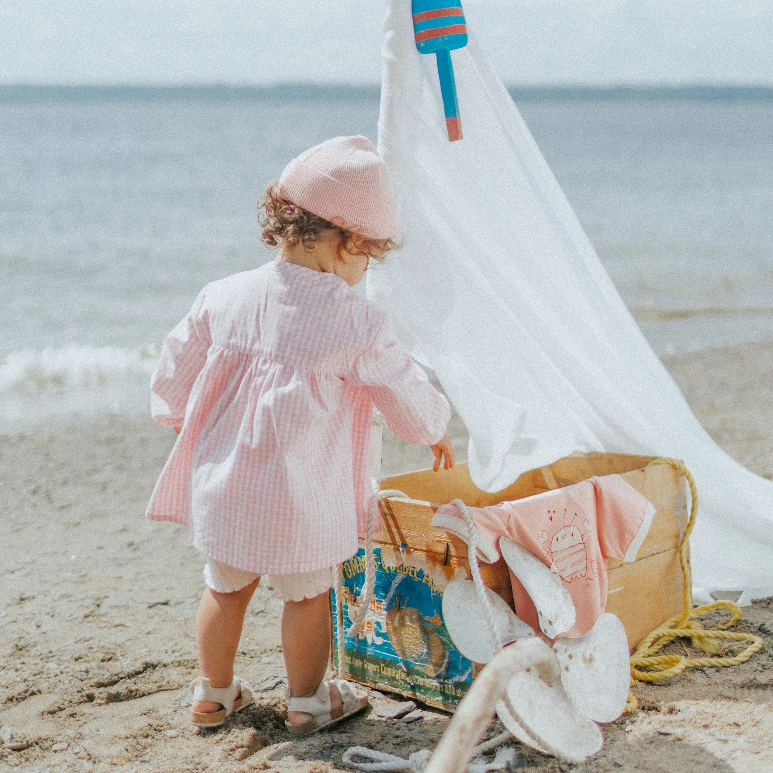 Chemise manches longues rose et crème à carreaux, bébé || Pink and cream plaid long sleeves shirt, baby