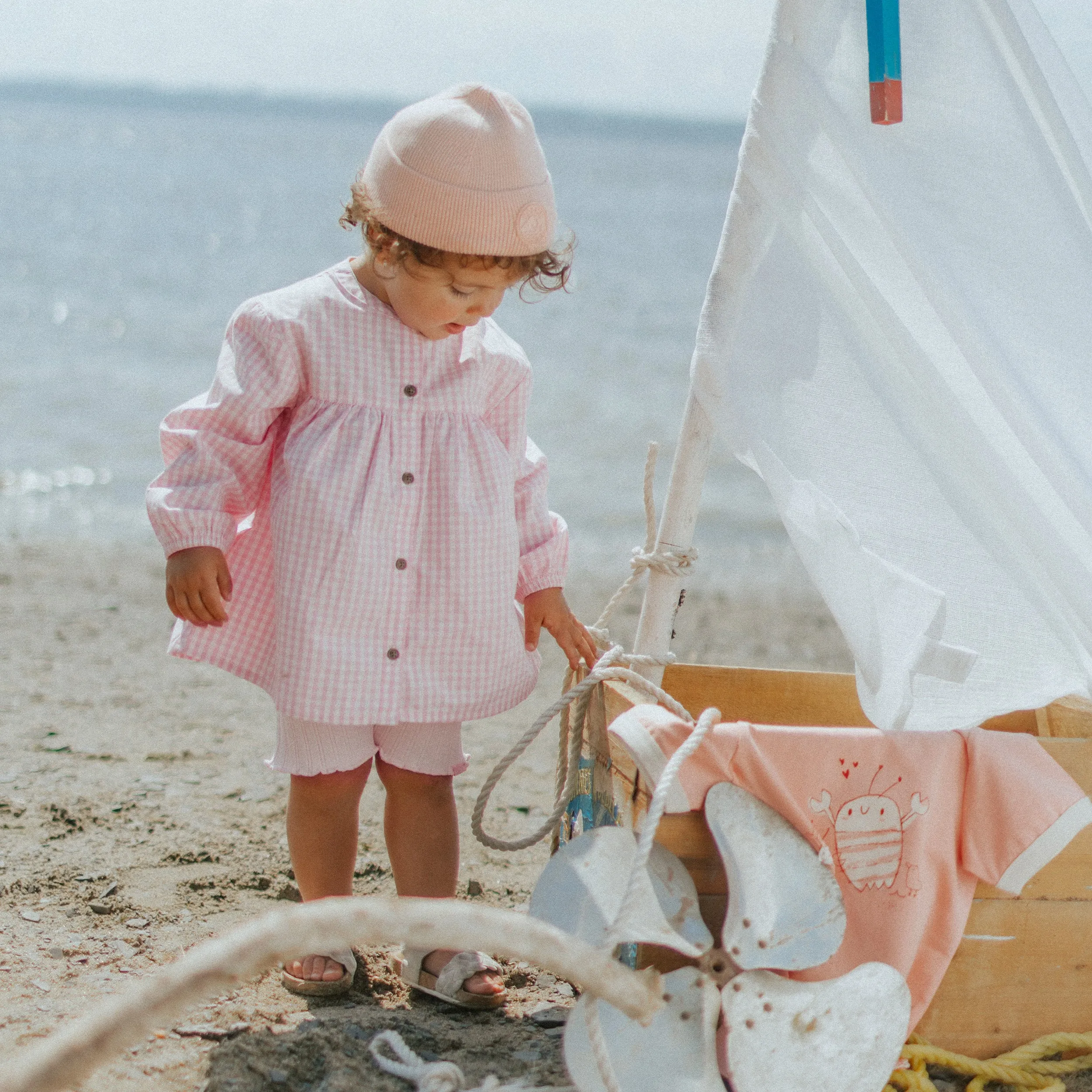 Chemise manches longues rose et crème à carreaux, bébé || Pink and cream plaid long sleeves shirt, baby
