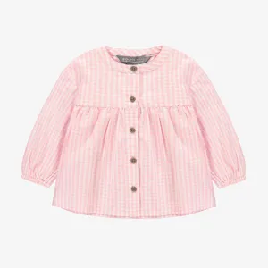 Chemise manches longues rose et crème à carreaux, bébé || Pink and cream plaid long sleeves shirt, baby