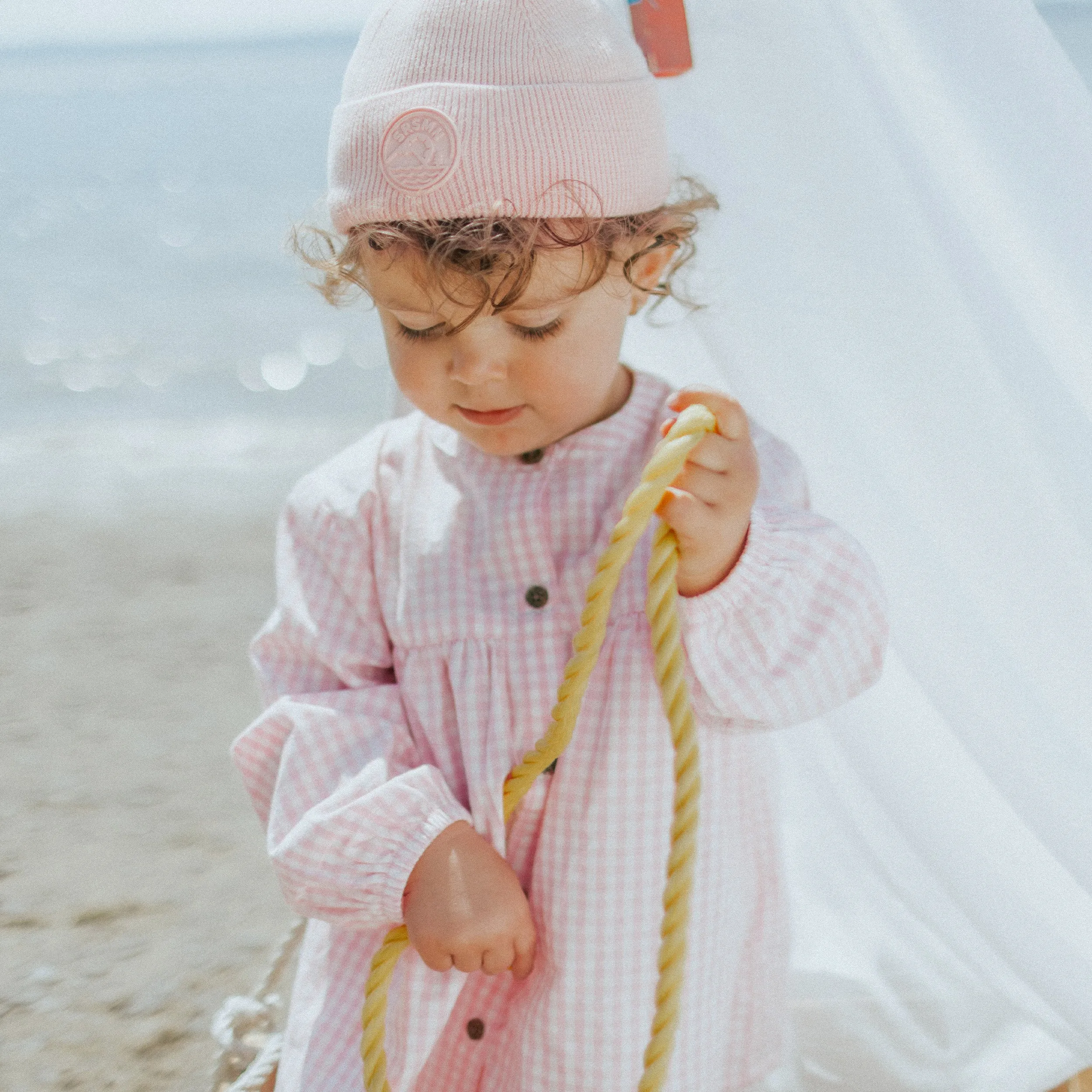 Chemise manches longues rose et crème à carreaux, bébé || Pink and cream plaid long sleeves shirt, baby