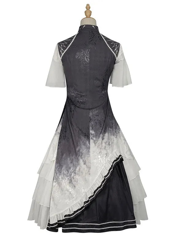 Chinese Style Lolita SK Light Gray Ruffles Polyester Lolita Skirt