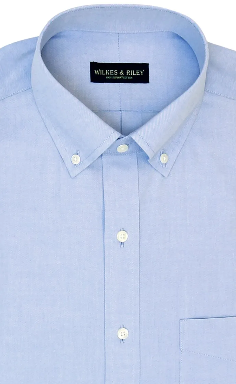 Classic Fit Blue Solid Button-Down Collar Supima® Cotton Non-Iron Pinpoint Oxford Dress Shirt (B/T)
