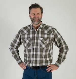 CLI30D02-XL-Khaki MWG Mens L/S Snap Shirt -  Plaid
