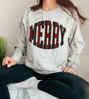 Comfort Colors Color Blast Merry Plaid Sweatshirt/ Unisex Funny Christmas Sweatshirt