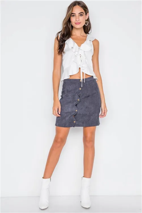 Corduroy Scallop Front Mini Skirt | Navy