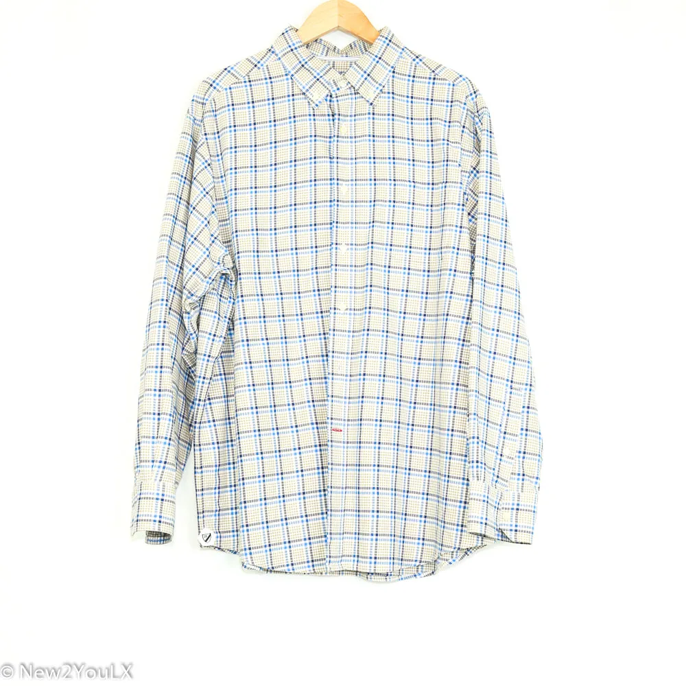 Cream & Blue Plaid Long Sleeve Button Up Shirt (Cremieux)