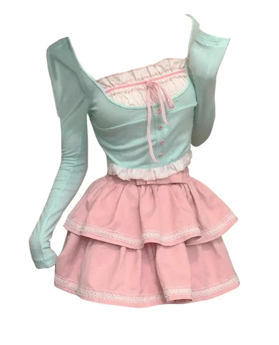 CUTE TOP   SKIRT TWO-PIECE SET  UB98088
