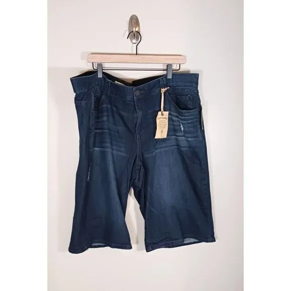 Democracy Ab Technology Distressed Dark Wash Bermuda Shorts Size 24W NWT