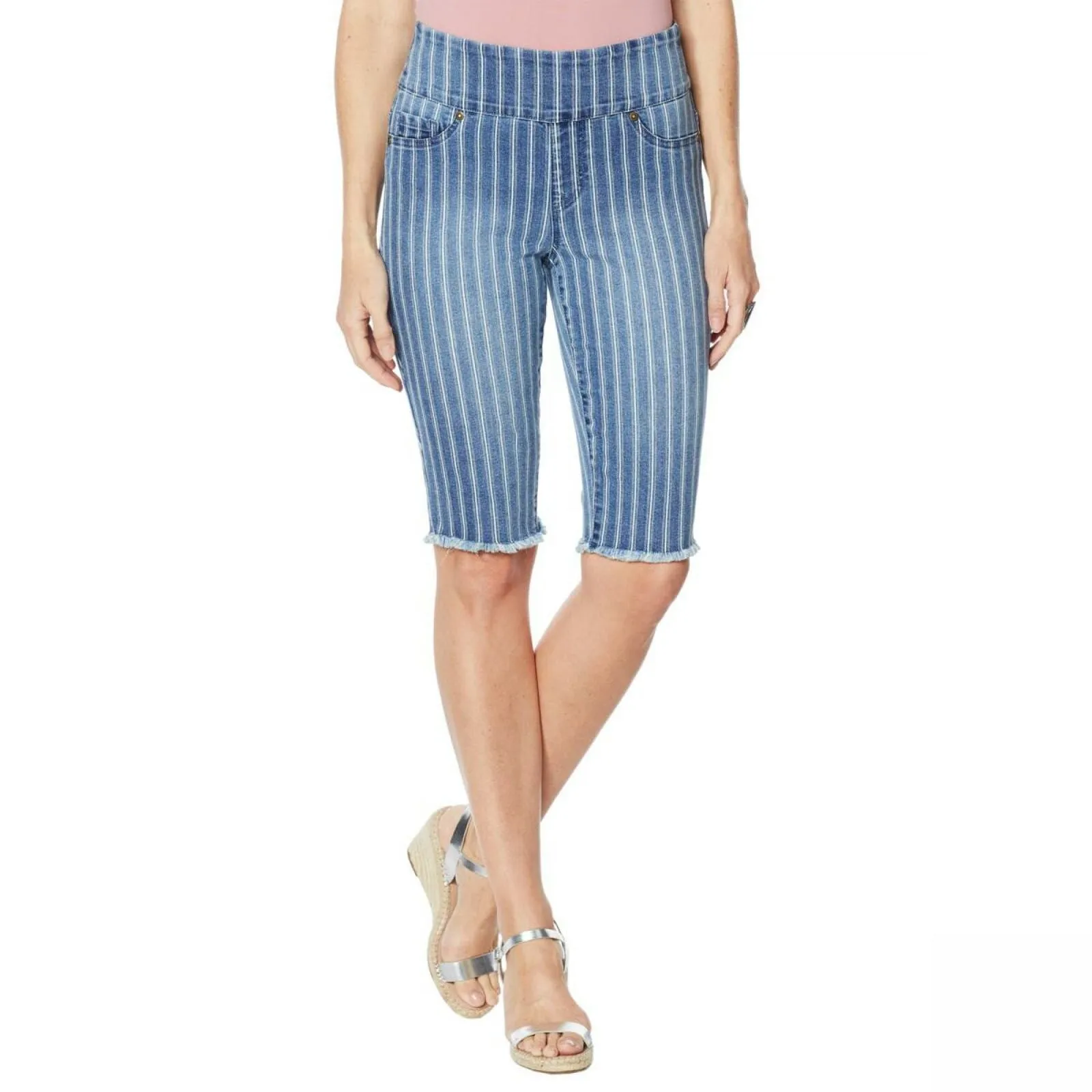 DG2 by Diane Gilman Classic Stretch Pull On Bermuda Shorts Blue Petite Medium