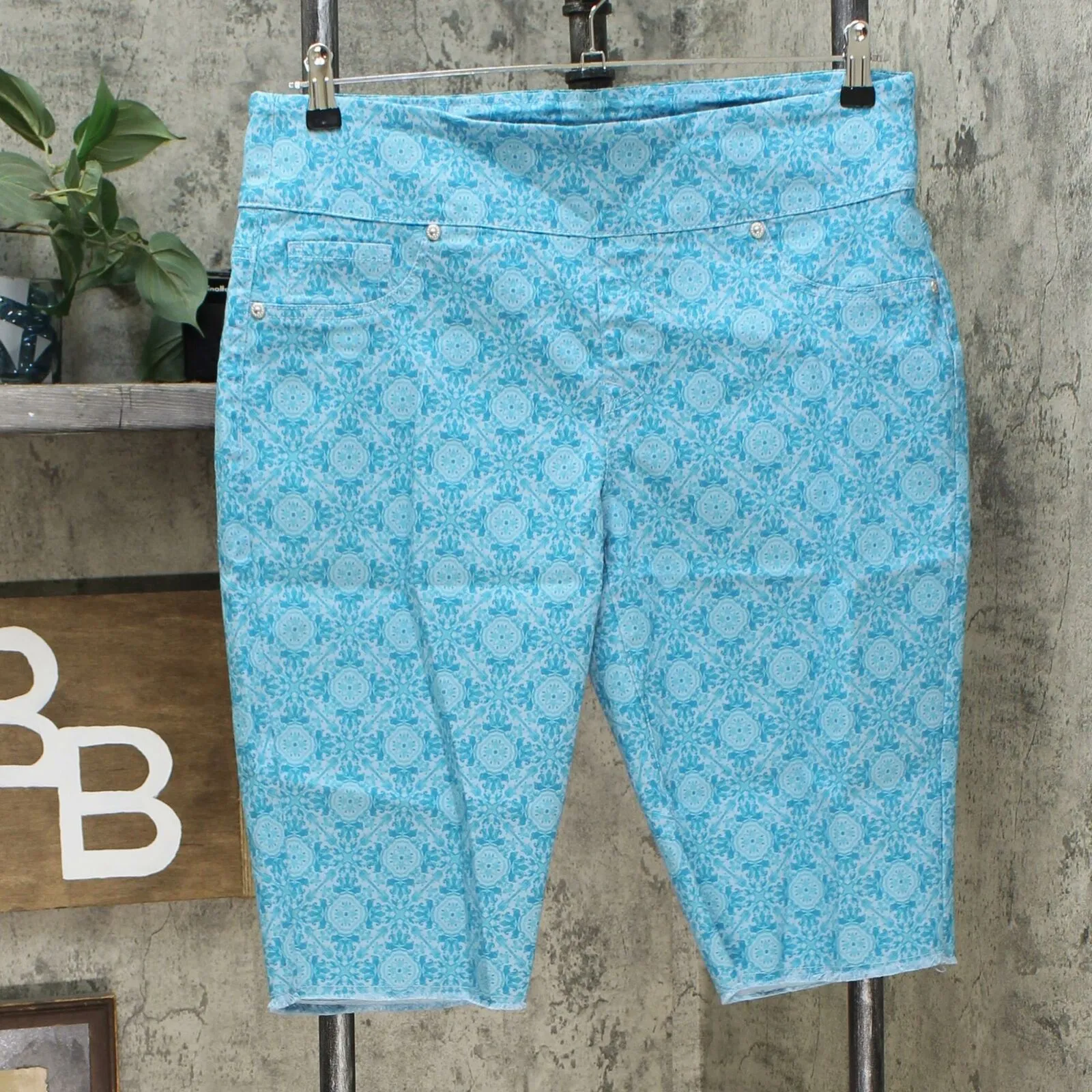 DG2 by Diane Gilman Classic Stretch Pull On Bermuda Shorts Turquoise Large