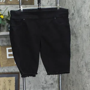 DG2 by Diane Gilman Plus Size Frayed Pull On Denim Bermuda Shorts Black 2X