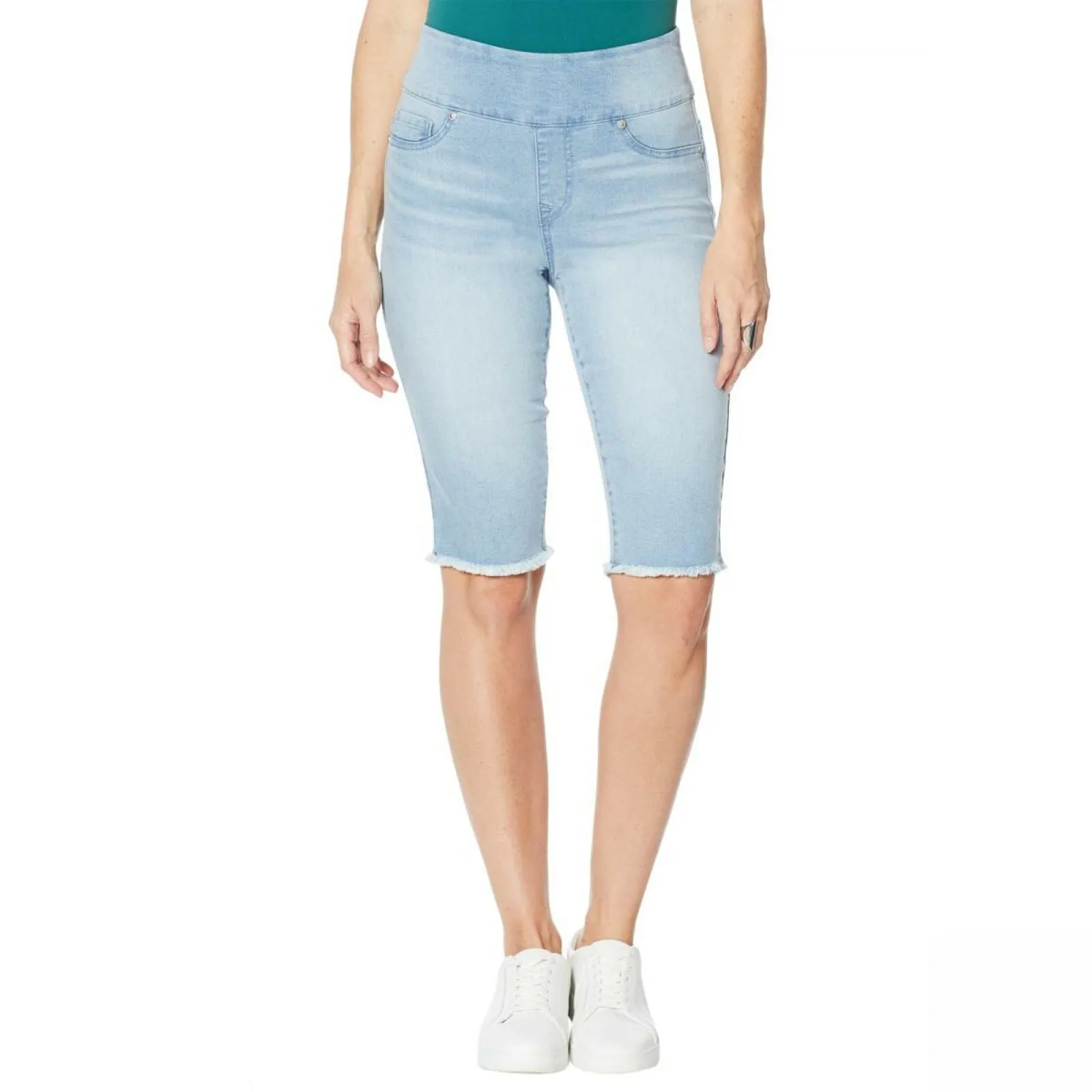DG2 by Diane Gilman Pull On Bermuda Shorts Chambray Petite Medium