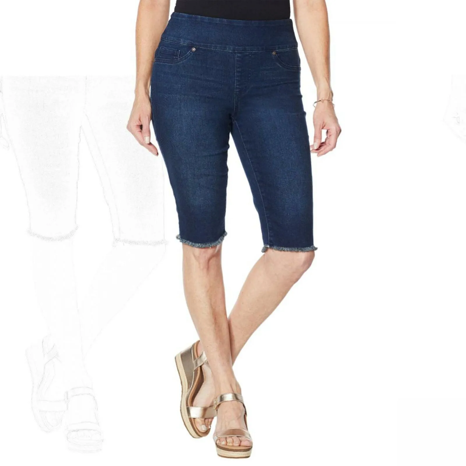 DG2 by Diane Gilman Women's Classic Stretch Pull On Bermuda Shorts Indigo Medium