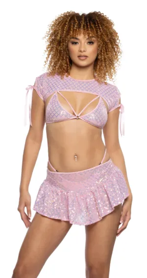 Diamond Sequin Mesh Skirt - Pink JR127