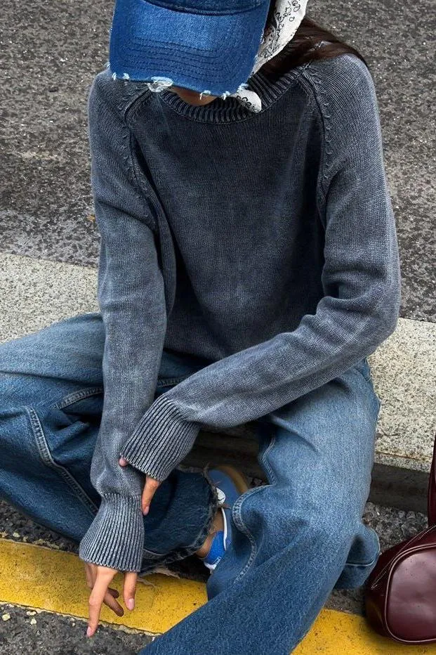 Distressed Turtleneck Pullover Sweater