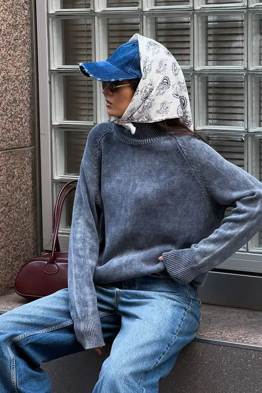 Distressed Turtleneck Pullover Sweater