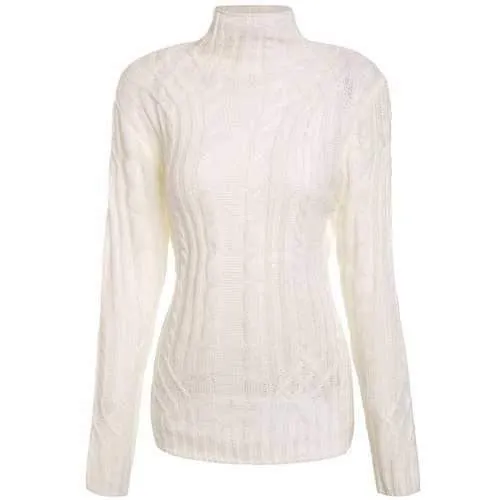 Elegant Solid Color Turtleneck Twist Wave Thick Pullover Sweater For Women - White S