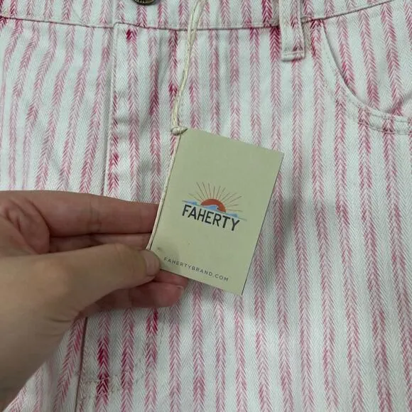 Faherty Topsail Shorts in Pink Railroad Stripe High Rise NWT