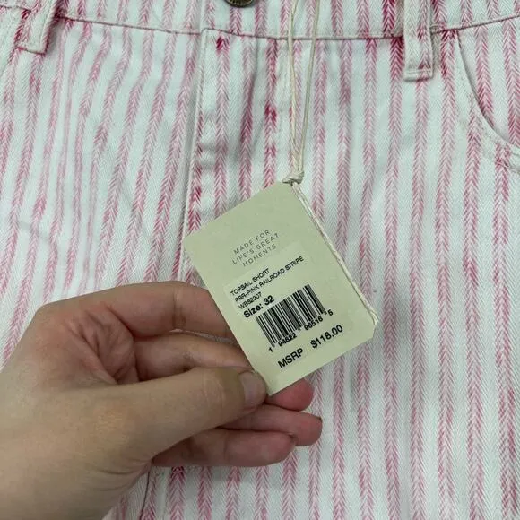 Faherty Topsail Shorts in Pink Railroad Stripe High Rise NWT