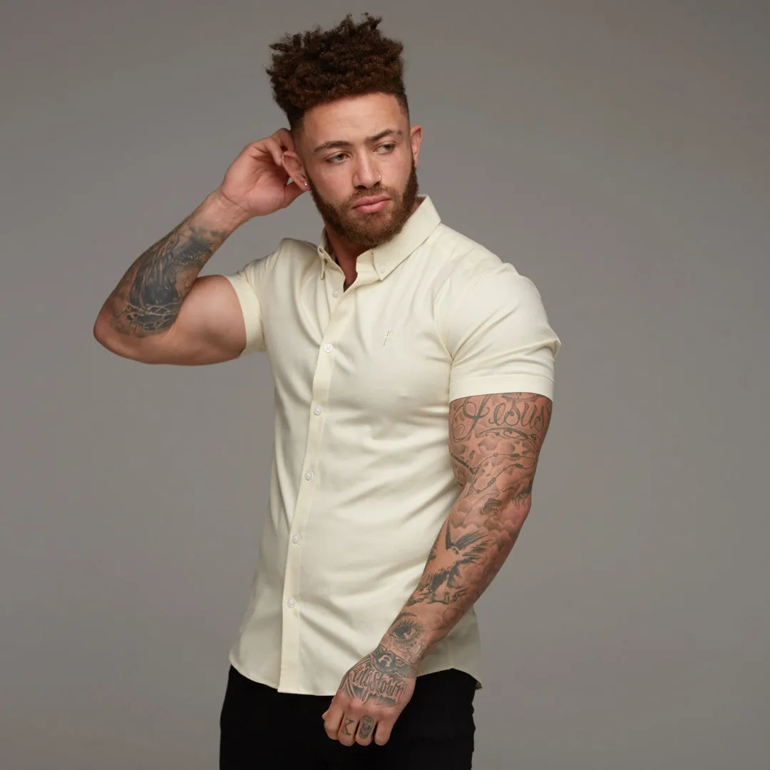 Father Sons Super Slim Stretch Classic Oxford Lemon Short Sleeve - FS315