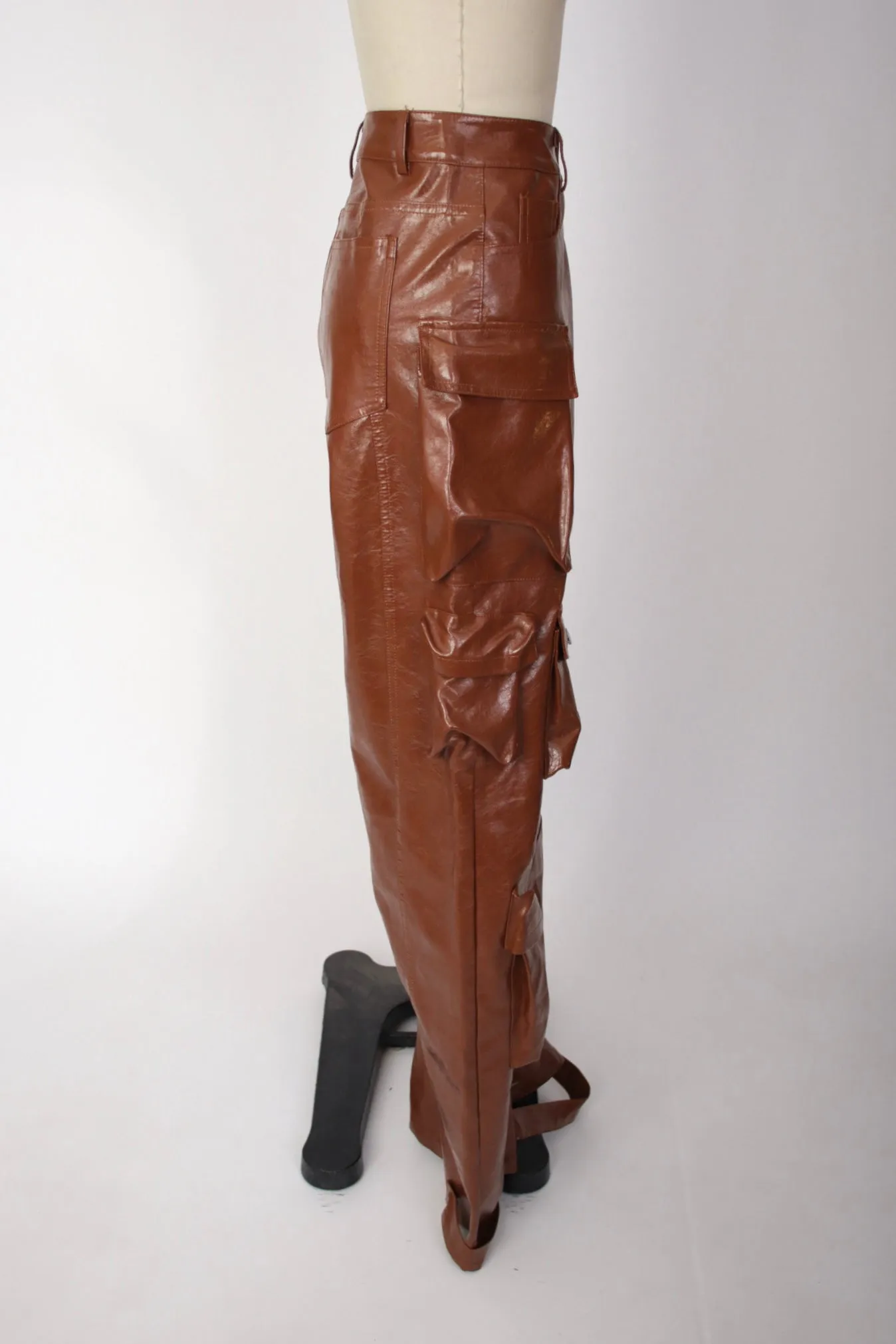 Faux Leather Cargo Trousers