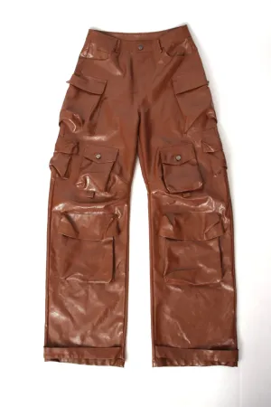 Faux Leather Cargo Trousers