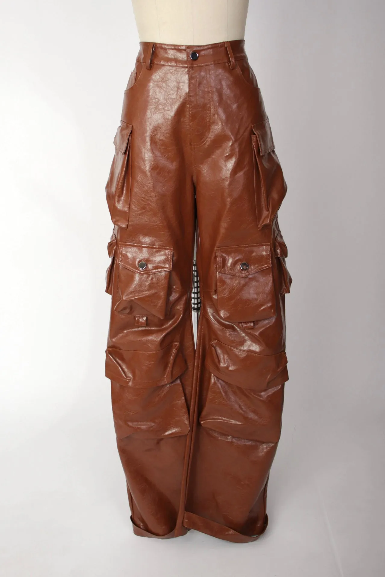 Faux Leather Cargo Trousers