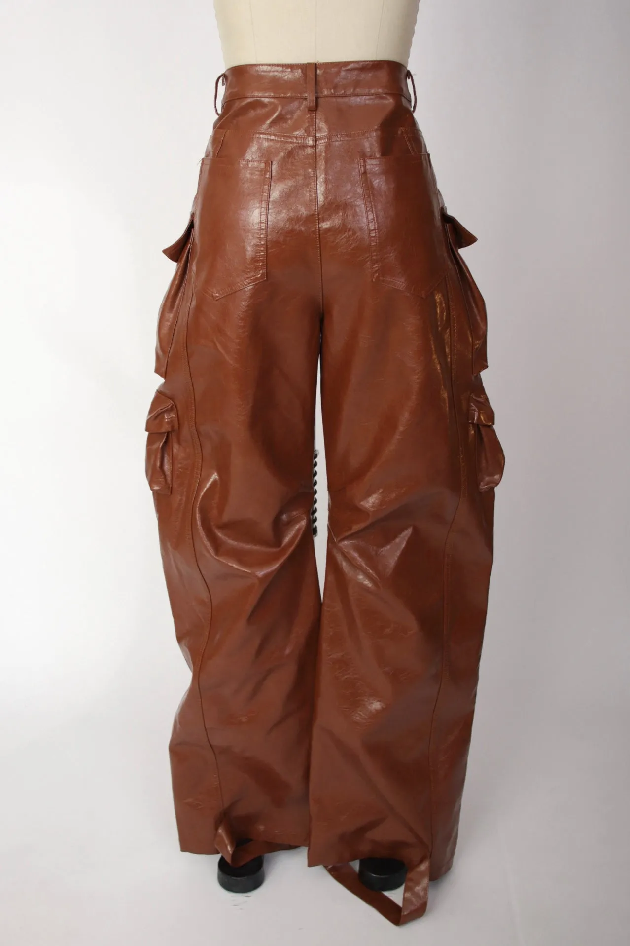 Faux Leather Cargo Trousers