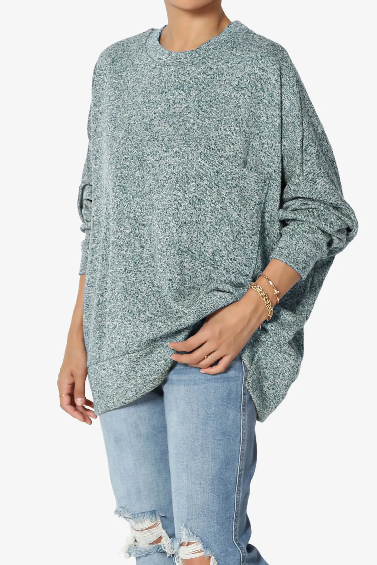 Forge Melange Knit Hi-Low Pocket Sweater PLUS