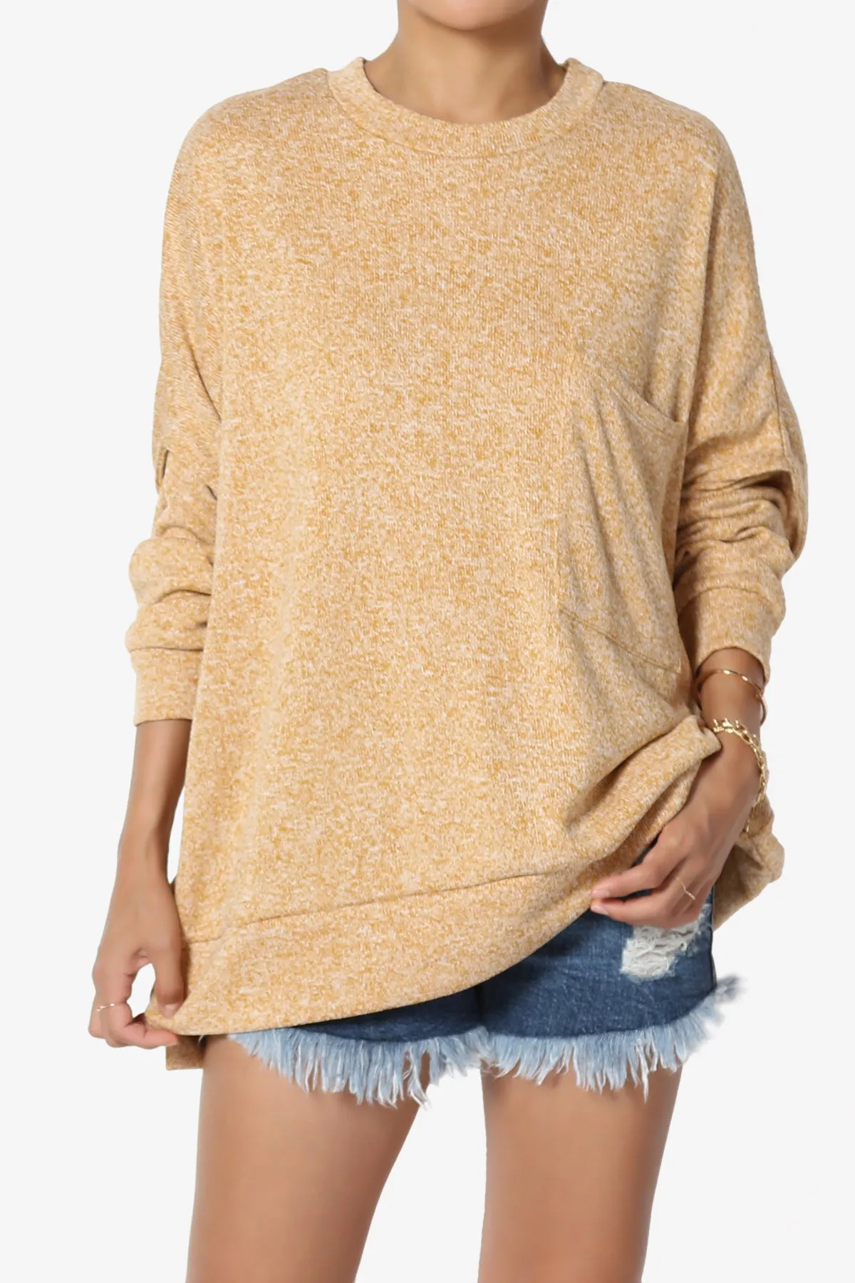 Forge Melange Knit Hi-Low Pocket Sweater PLUS