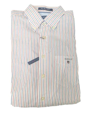 GANT Fitted Cyklamen Red Long Beach Island Oxford Stripe Shirt 308632 Size M