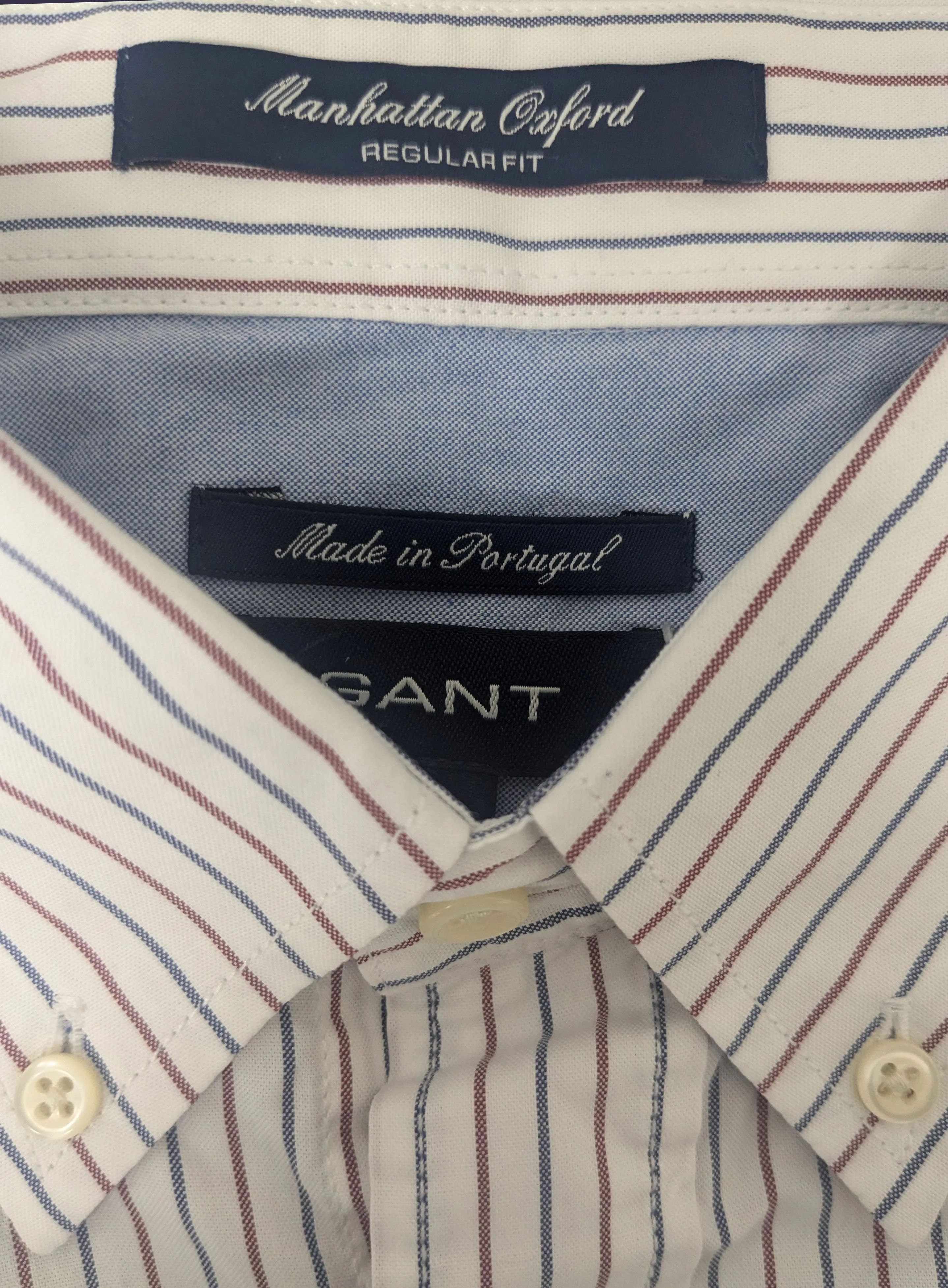 GANT Red White Manhatan Oxford Stripe Button Down Shirt 392420 Size M