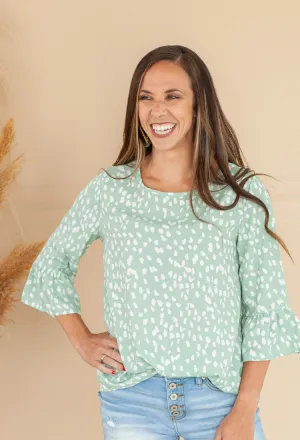 Geo Dressy Blouse in Sage