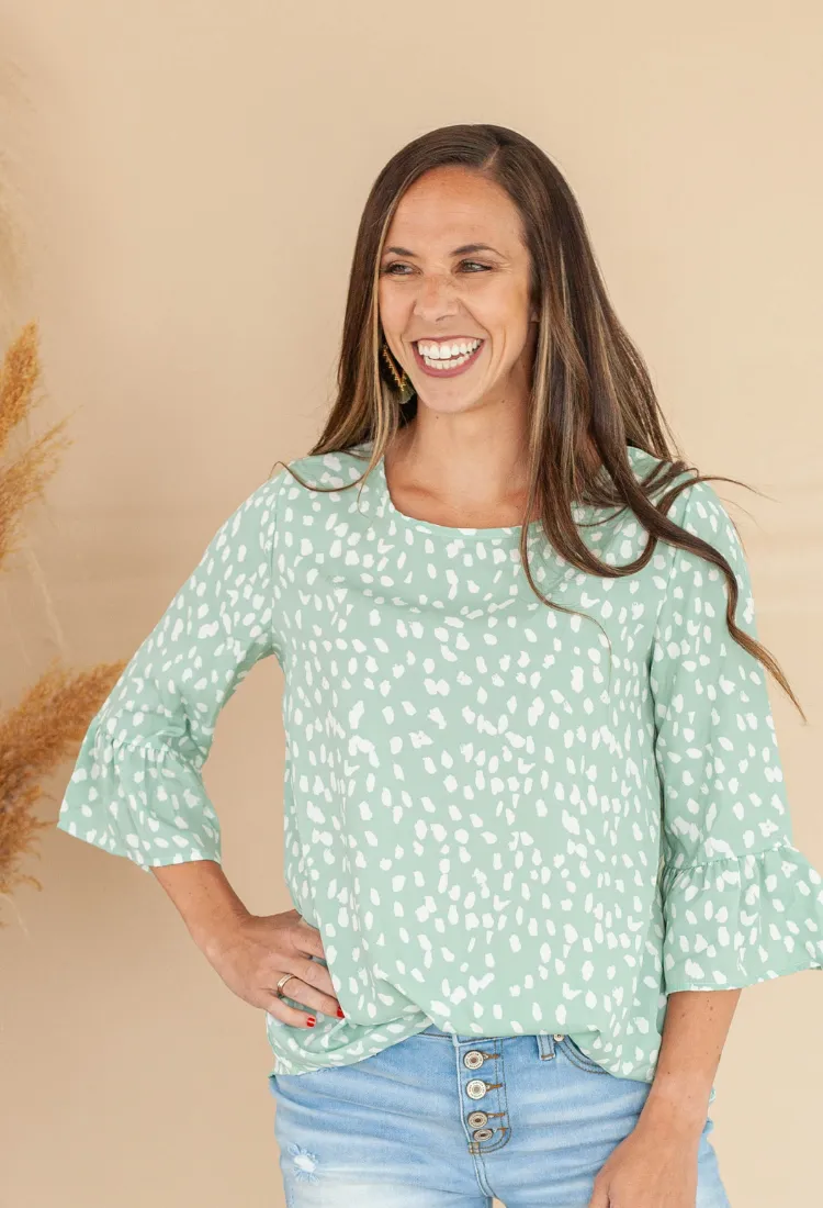 Geo Dressy Blouse in Sage