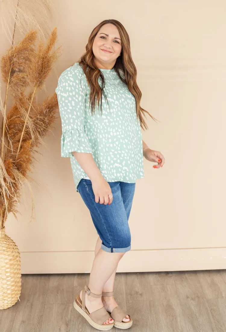 Geo Dressy Blouse in Sage