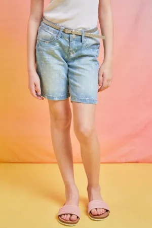 Girls Bermuda Jeans With All Over Print - Lt. Wash - Final Sale
