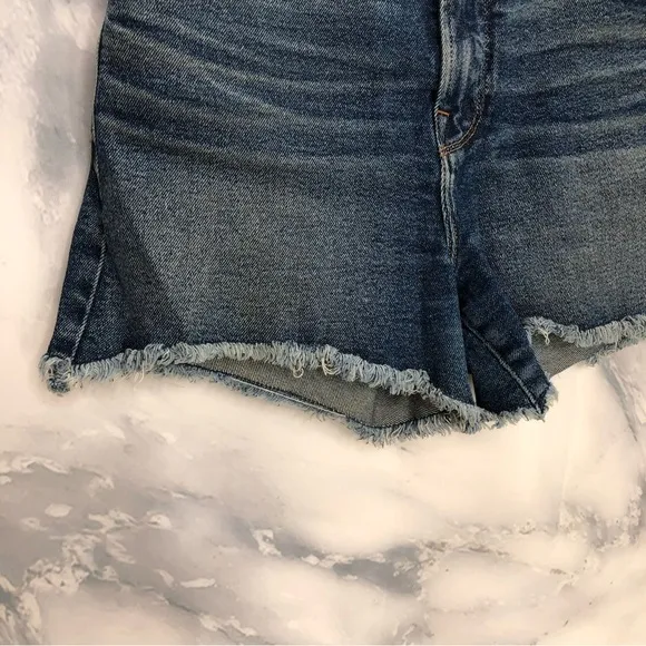 Good American blue cutoff jean shorts high waist