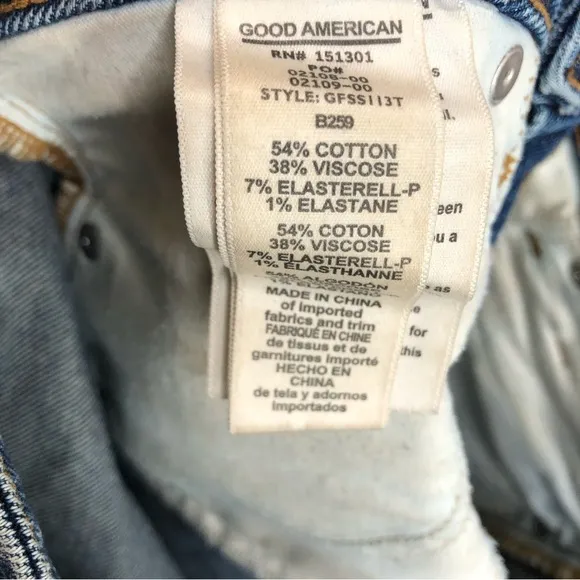 Good American blue cutoff jean shorts high waist