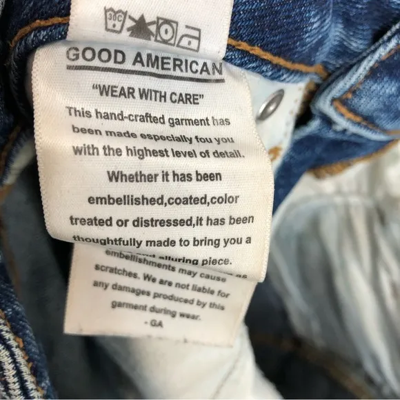 Good American blue cutoff jean shorts high waist