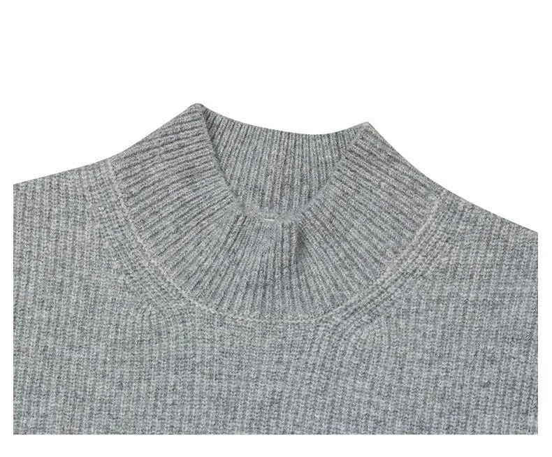 Half-Turtleneck Pleated Stretch Sweater