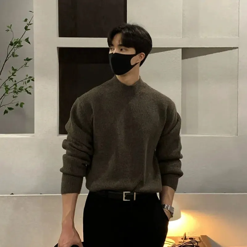 Half-Turtleneck Pleated Stretch Sweater
