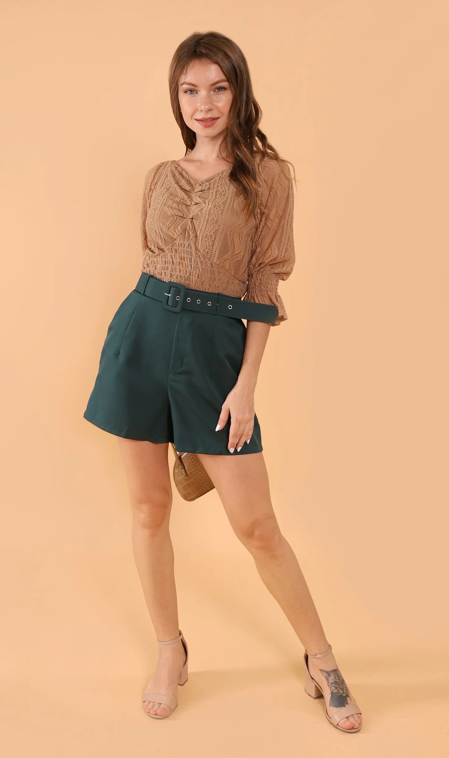 HANNAH Belted Bermuda Shorts (Emerald)