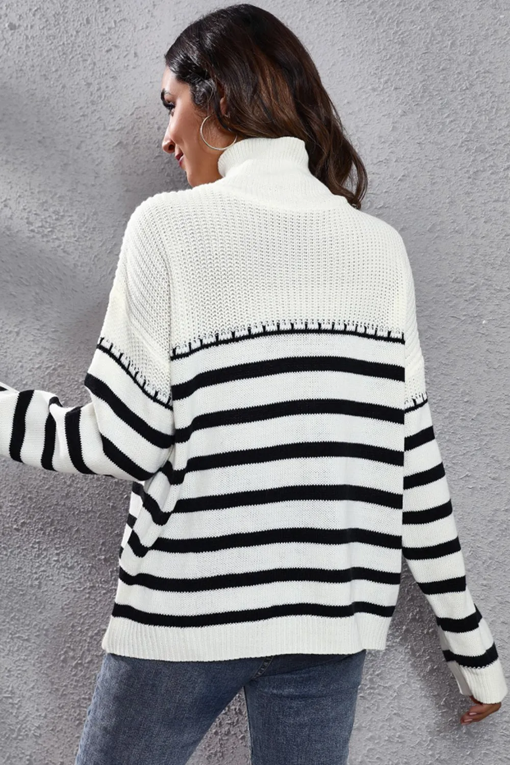 Hayden Striped Turtleneck Drop Shoulder Sweater