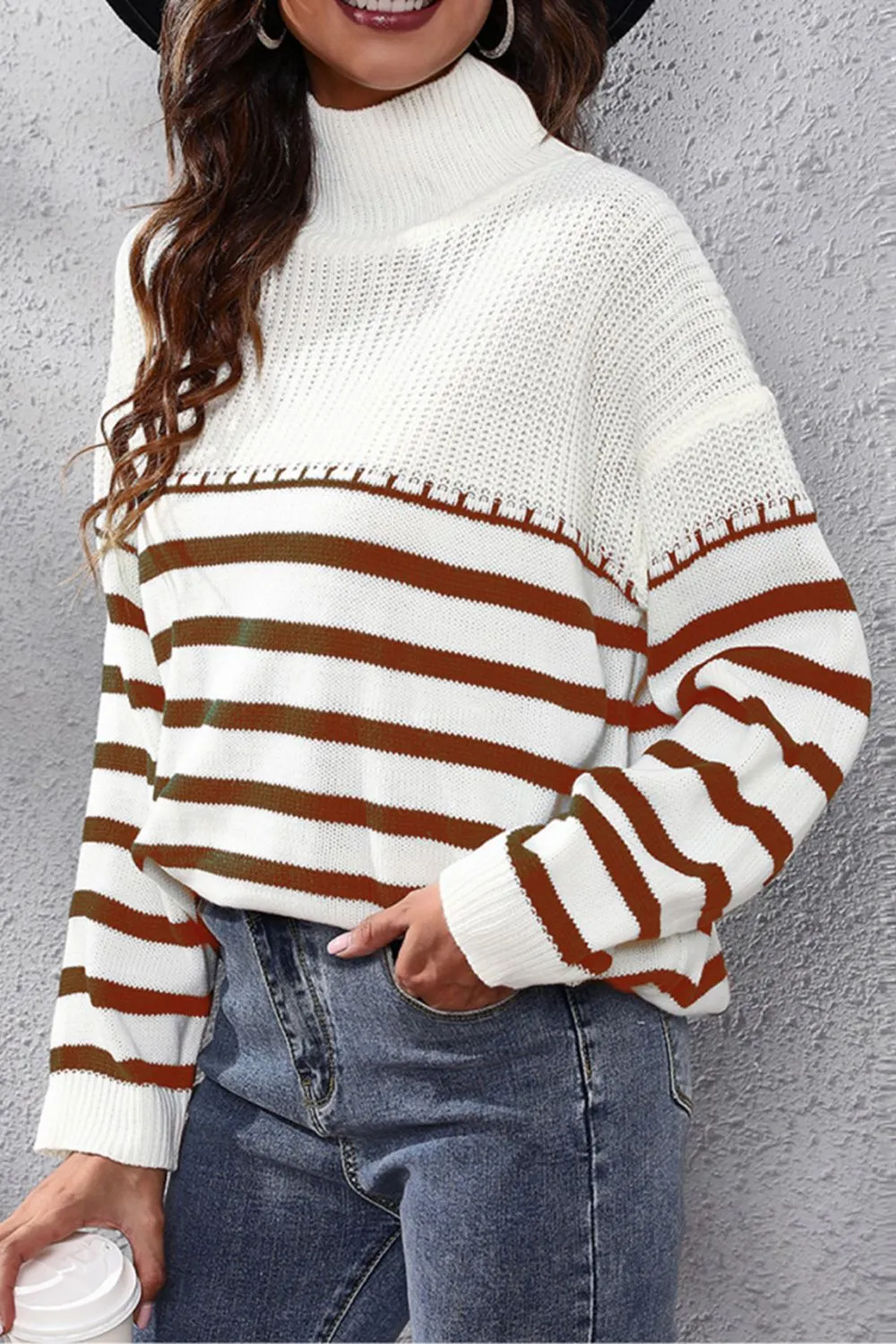 Hayden Striped Turtleneck Drop Shoulder Sweater