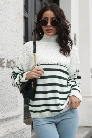 Hayden Striped Turtleneck Drop Shoulder Sweater