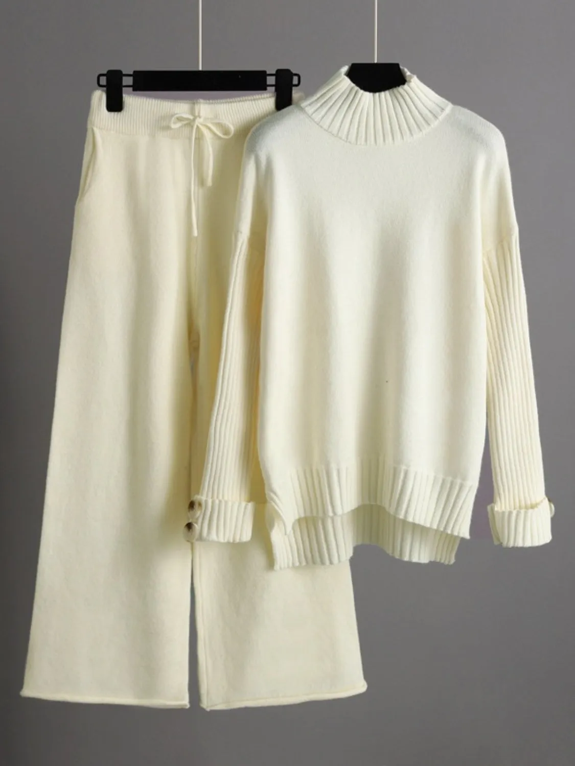 Hazel Blues® |  Basic Bae High- Low Turtleneck Long Sleeve Top and Pants Sweater Set
