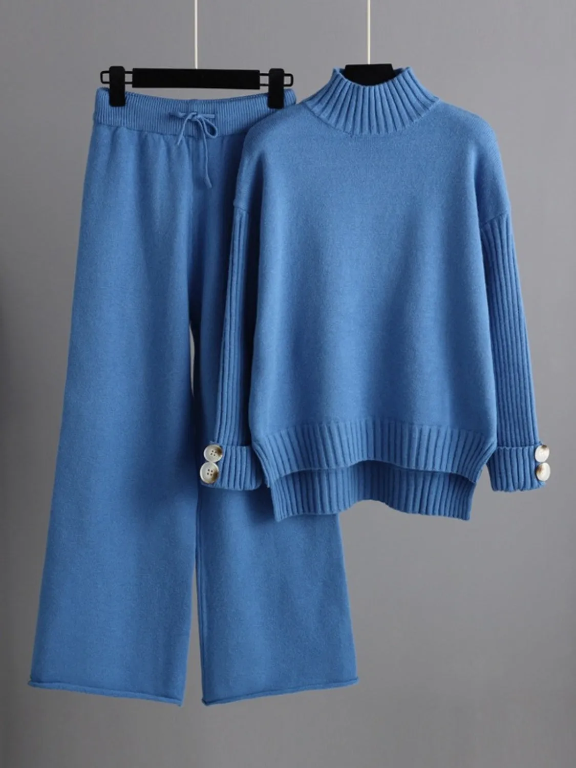 Hazel Blues® |  Basic Bae High- Low Turtleneck Long Sleeve Top and Pants Sweater Set