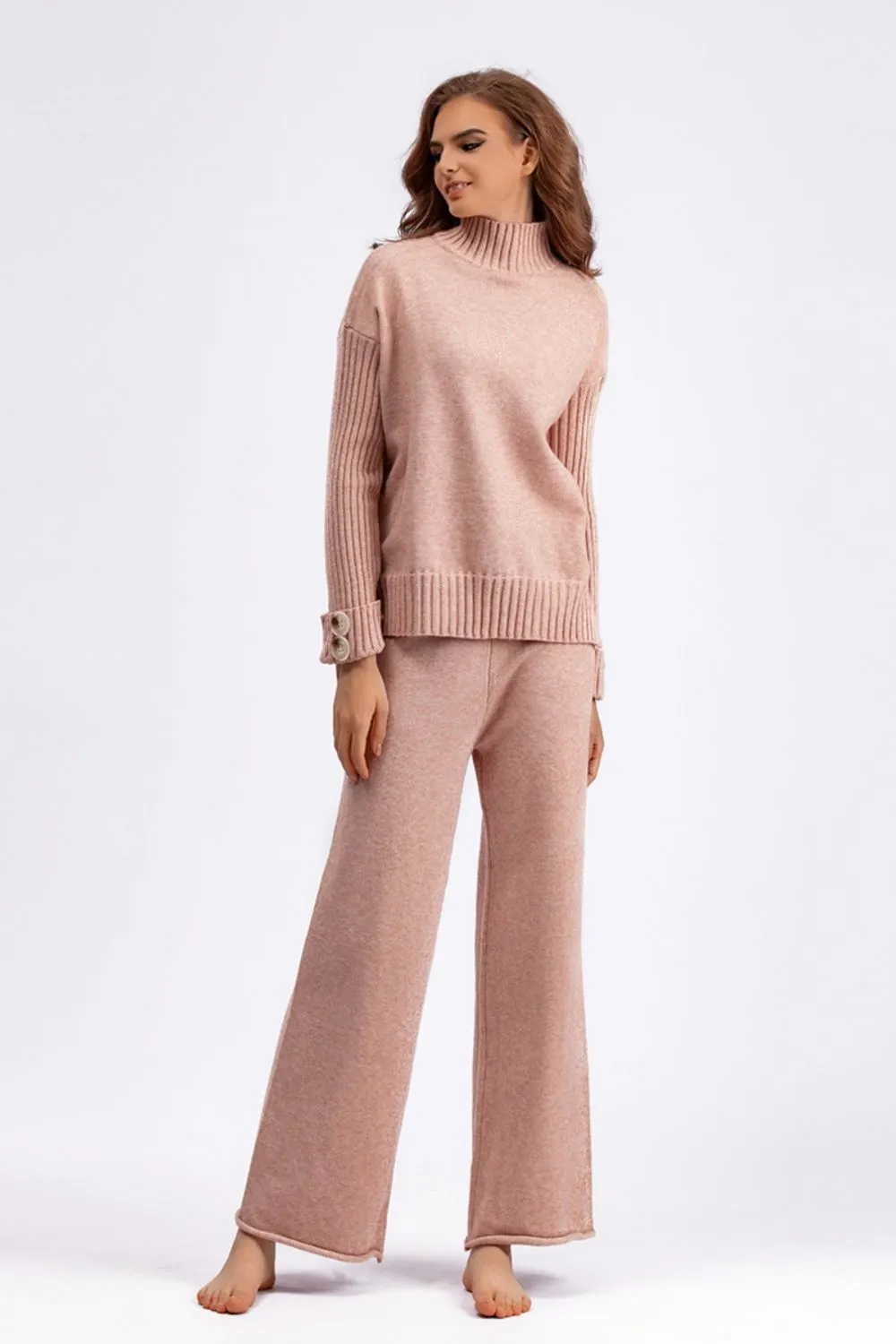 Hazel Blues® |  Basic Bae High- Low Turtleneck Long Sleeve Top and Pants Sweater Set