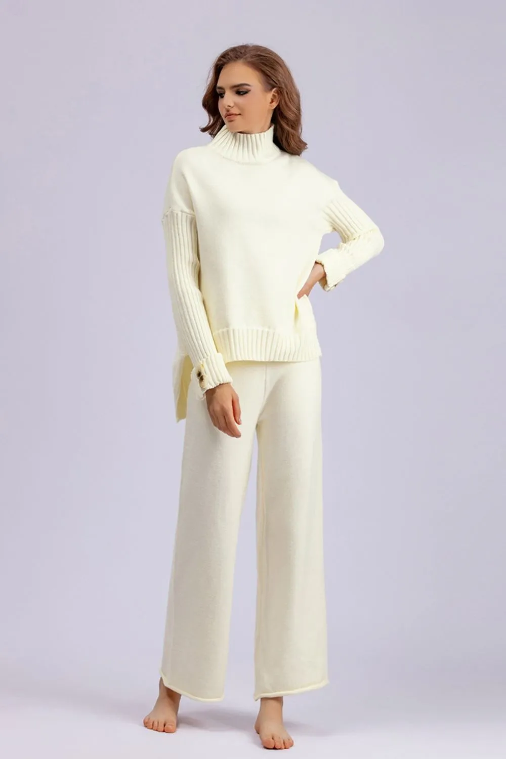 Hazel Blues® |  Basic Bae High- Low Turtleneck Long Sleeve Top and Pants Sweater Set