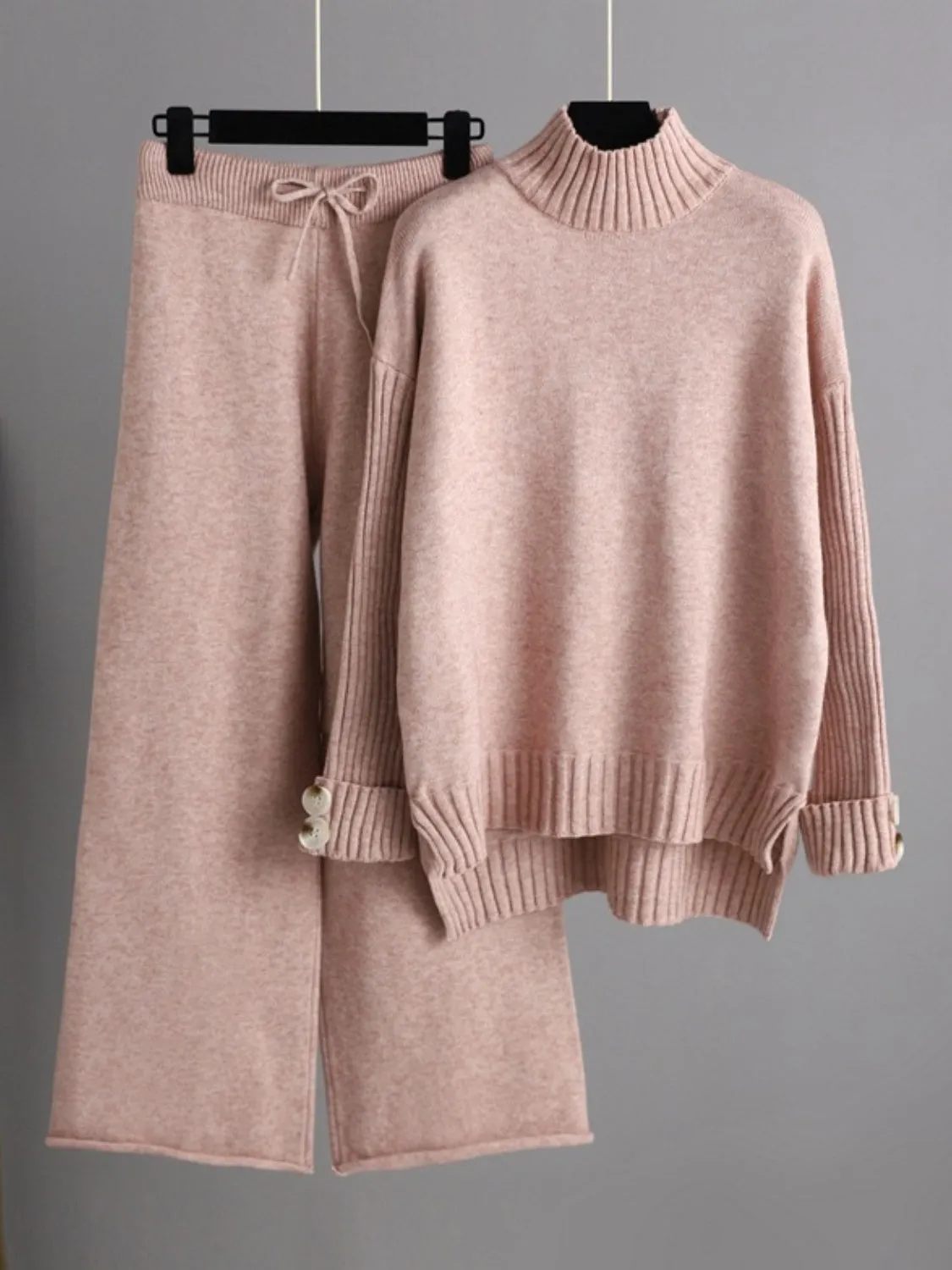 Hazel Blues® |  Basic Bae High- Low Turtleneck Long Sleeve Top and Pants Sweater Set